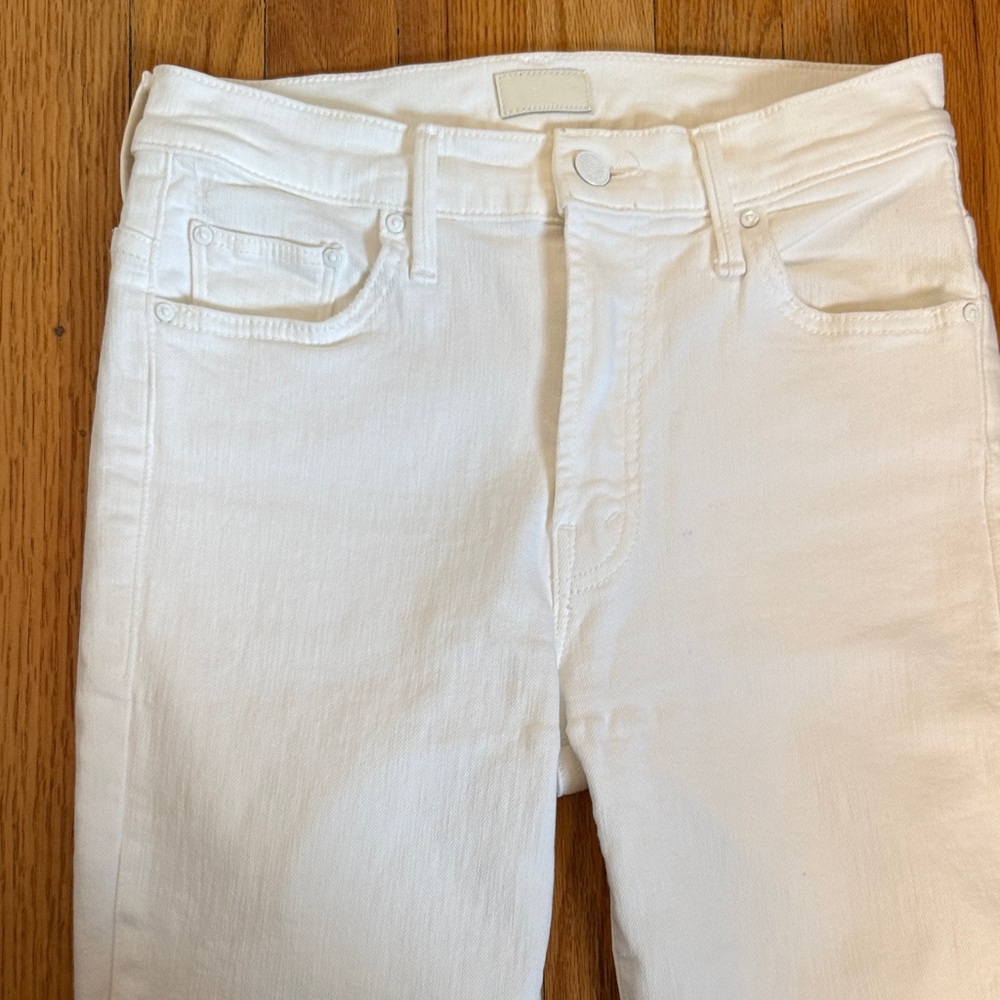Mother sz 27 Insider Step Fray White Slim Straight Jeans ankle cut good cond - Picture 3 of 8